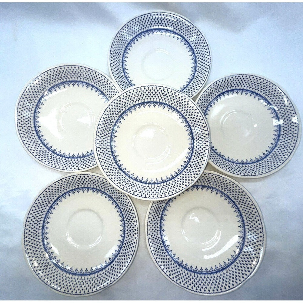 Mason's Patent Ironstone Louise Tea/Coffee Saucers  Blue/White  Calico set/6